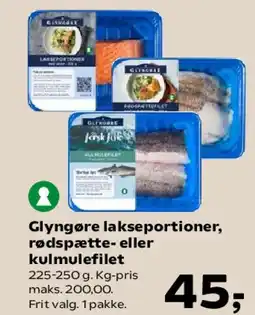 SuperBrugsen Glyngøre lakseportioner, rødspætte- eller kulmulefilet tilbud