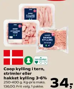 SuperBrugsen Coop kylling i tern, strimler eller hakket kylling 3-6% tilbud