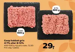 SuperBrugsen Coop hakket gris 4-7% eller 8-12% tilbud