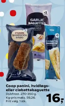 SuperBrugsen Coop panini / hvidløgs- eller ciabattabaguette tilbud