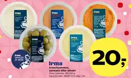 Kvickly Irma hummus, spreads eller oliven tilbud