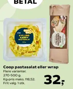 Kvickly Coop pastasalat eller wrap tilbud