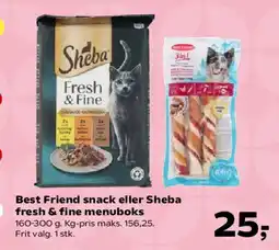 Kvickly Best Friend snack eller Sheba Fresh & Fine menuboks tilbud