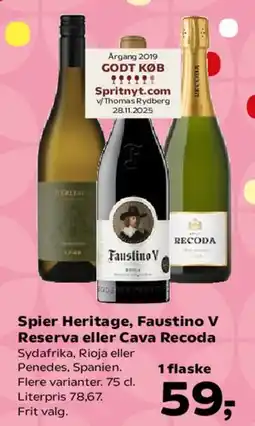 Kvickly Spier Heritage, Faustino V Reserva eller Recoda tilbud