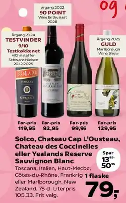 Kvickly Solco, Chateau Cap L'Ousteau, Chateau des Coccinelles eller Yealands Reserve Sauvignon Blanc tilbud