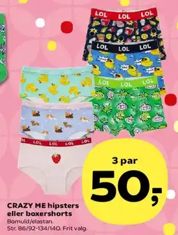 Kvickly CRAZY ME hipsters eller boxershorts tilbud