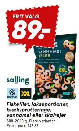 Bilka Fiskefilet, lakseportioner og rejer (vannamei) tilbud