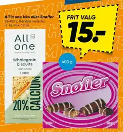 Bilka Snøfler & All in one (kiks/slik) tilbud