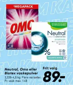 Bilka Neutral / OMO / Biotex vaskepulver tilbud