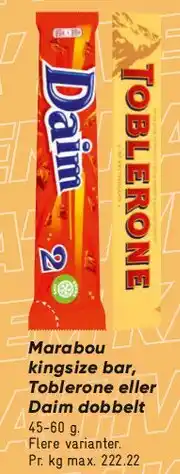 Bilka Toblerone / chokoladebar (øverste kolonne) tilbud