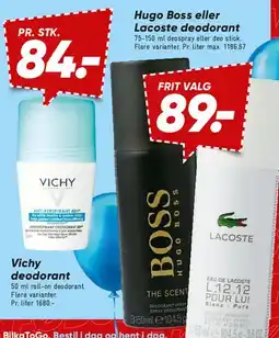 Bilka Deodorant (Vichy, Hugo Boss, Lacoste) tilbud