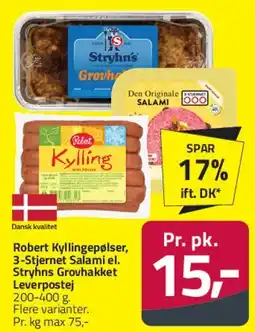 Fleggaard Robert Kyllingepølser / 3-Stjernet Salami / Stryhns Grovhakket Leverpostej tilbud