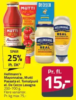 Fleggaard Hellmann's Mayonnaise / Mutti Tomatpuré / De Cecco Lasagne tilbud