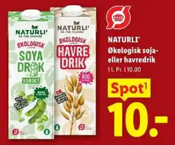 Lidl Naturli' økologisk soja- eller havredrik tilbud