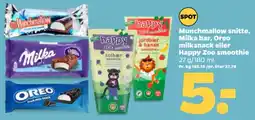 Netto Munchmallow snitte, Milka bar, Oreo milksnack eller Happy Zoo smoothie tilbud