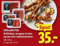 Lidl Grillmester Grillfakler, merguez af okse og lam eller nakkekoteletter tilbud