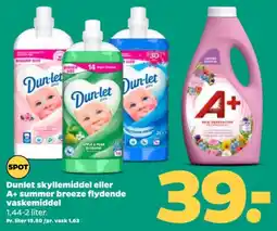 Netto Dunlet skyllemiddel eller A+ summer breeze flydende vaskemiddel tilbud