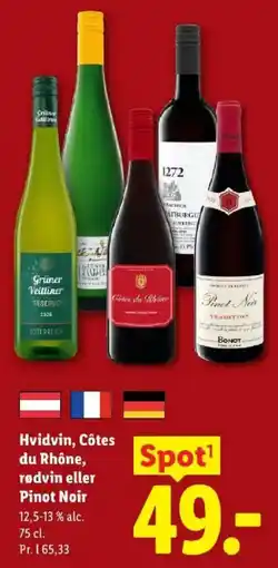 Lidl Hvidvin, Côtes du Rhône, rødvin eller Pinot Noir tilbud