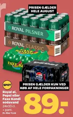 Netto Royal øl, Pepsi eller Faxe Kondi sodavand tilbud