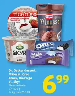 Løvbjerg Dr. Oetker dessert, Milka el. Oreo snack, Rice'n'go el. Skyr tilbud