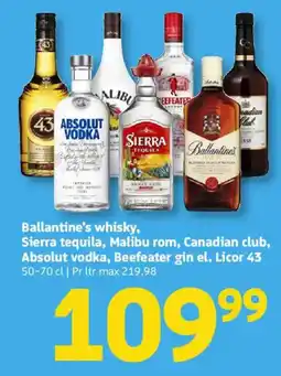 Løvbjerg Ballantine's whisky, Sierra tequila, Malibu rom, Canadian club tilbud