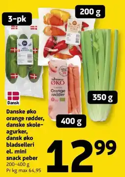 Løvbjerg ØKO orange rødder, skole-agurker, bladselleri el. mini snack peber tilbud