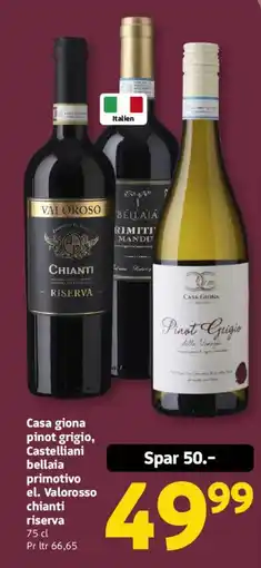 Løvbjerg Casa giona pinot grigio, Castelliani bellaia primotivo el. Valorrosso chianti riserva tilbud