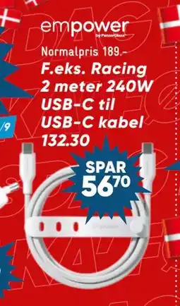 Bilka Racing 2 meter 240W USB-C til USB-C kabel tilbud