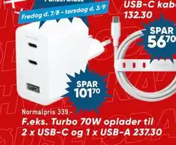 Bilka Turbo 70W oplader til 2 x USB-C og 1 x USB-A tilbud