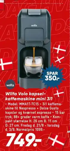 Bilka Wilfa Volo kapselkaffemaskine mini 3i1 tilbud