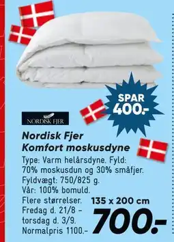 Bilka Nordisk Fjer Komfort moskusdyne tilbud