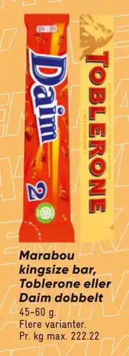 Bilka Marabou kingsize bar, Toblerone eller Daim dobbelt tilbud