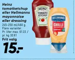 Bilka Heinz tomatketchup eller Hellmanns mayonnaise eller dressing tilbud