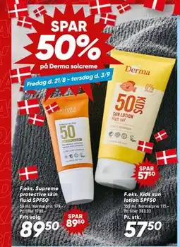 Bilka SPAR 50% på Derma solcreme tilbud