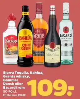 Netto Sierra Tequila, Kahlua, Grants whisky, Gammel Dansk eller Bacardi rom tilbud