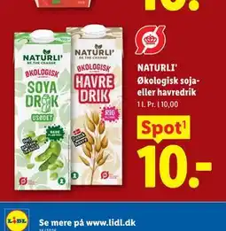 Lidl NATURLI' Økologisk soja- eller havredrik tilbud