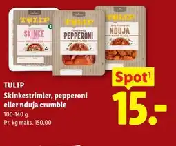 Lidl TULIP Skinkestrimler, pepperoni eller nduja crumble tilbud