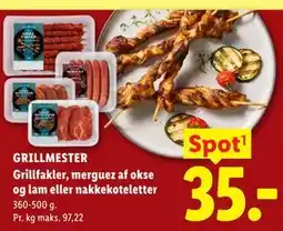 Lidl GRILLMESTER Grillfakler, merguez af okse og lam eller nakkekoteletter tilbud