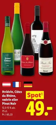 Lidl Hvidvin, Côtes du Rhône, rødvin eller Pinot Noir tilbud