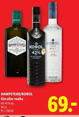 Lidl HAMPSTEAD/KOROL Gin eller vodka tilbud