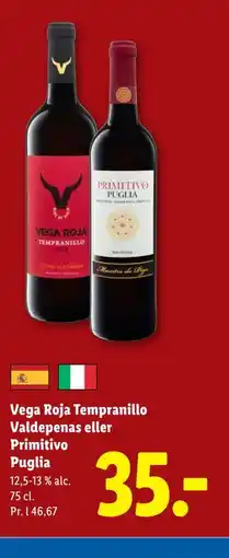 Lidl Vega Roja Tempranillo Valdepenas eller Primitivo Puglia tilbud