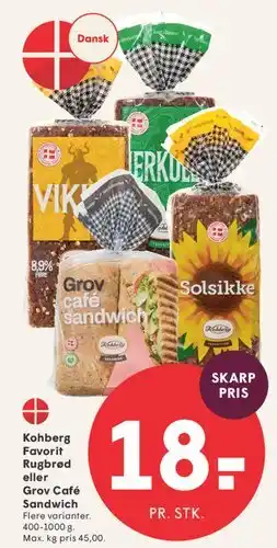 SPAR Kohberg - Favorit Rugbrød / Grov Café Sandwich tilbud