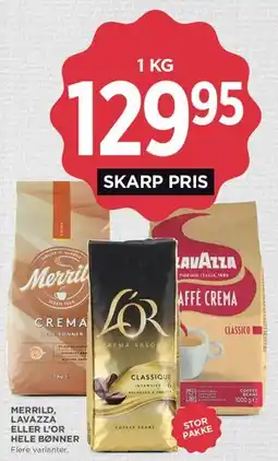 MENY Merrild, Lavazza eller L'OR (hele bønner) tilbud