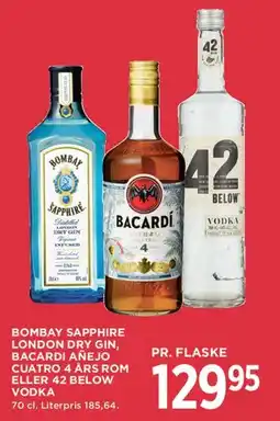 MENY Bombay Sapphire, Bacardi Añejo eller 42 Below Vodka tilbud