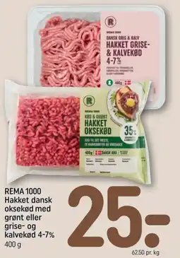 REMA 1000 Rema 1000 hakket oksekød med grønt eller grise- og kalvekød 4-7% tilbud