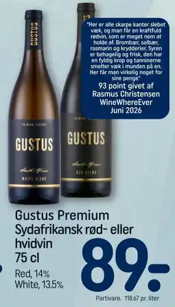 REMA 1000 Gustus Premium Sydafrikansk rød- eller hvidvin tilbud