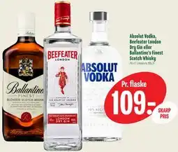 Min Købmand Absolut Vodka, Beefeater London Dry Gin eller Ballantine’s Finest Scotch Whisky tilbud