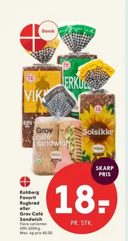 SPAR Kohberg Favorit Rugbrød eller Grov Café Sandwich tilbud