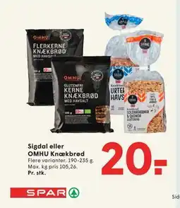 SPAR Sigdal eller OMHU Knækbrød tilbud