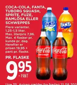MENY COCA-COLA, FANTA, TUBORG SQUASH, SPRITE, FUZE, RAMLÖSA ELLER SCHWEPPES tilbud